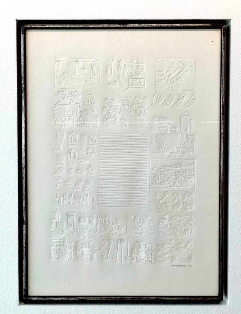 Ezio Gribaudo, logogrifo bianco, 1969, logofrifo su carta buvard