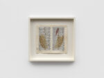 Greta Schodl, Untitled, 1970. Signed on front and reverse. Dried leaves, rice paper, ink and gold leaf on old book pages. Courtesy Richard Saltoun Gallery, © Greta Schodl
