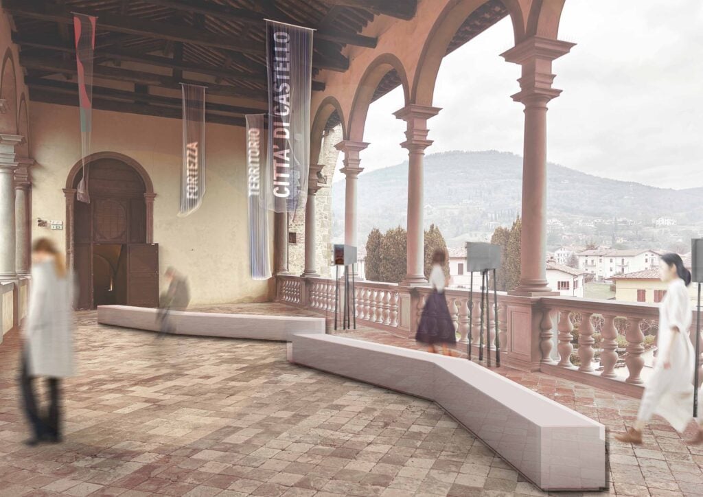 miglioreservetto render del loggiato di castello bufalini In Umbria il Castello Bufalini si trasforma in teatro della storia grazie agli architetti Migliore+Servetto