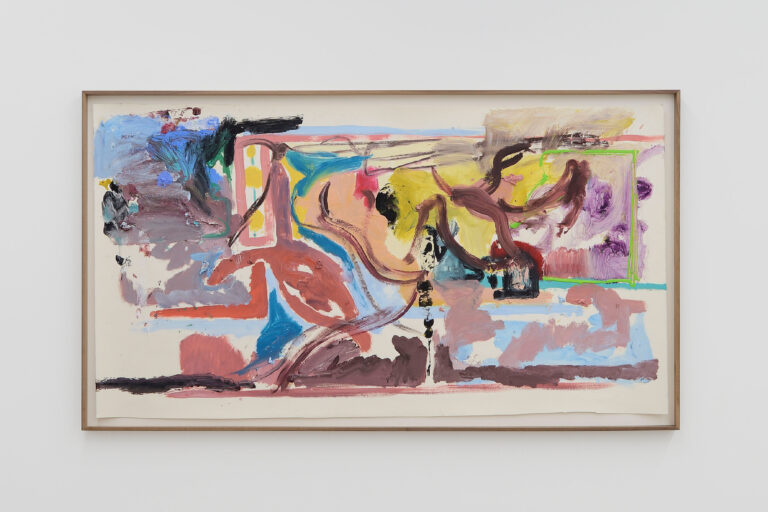 Pesce Khete, Untitled, 2024, pittura a olio, oil stick, acrilico e silicone su carta di cotone, 77 x 140 cm