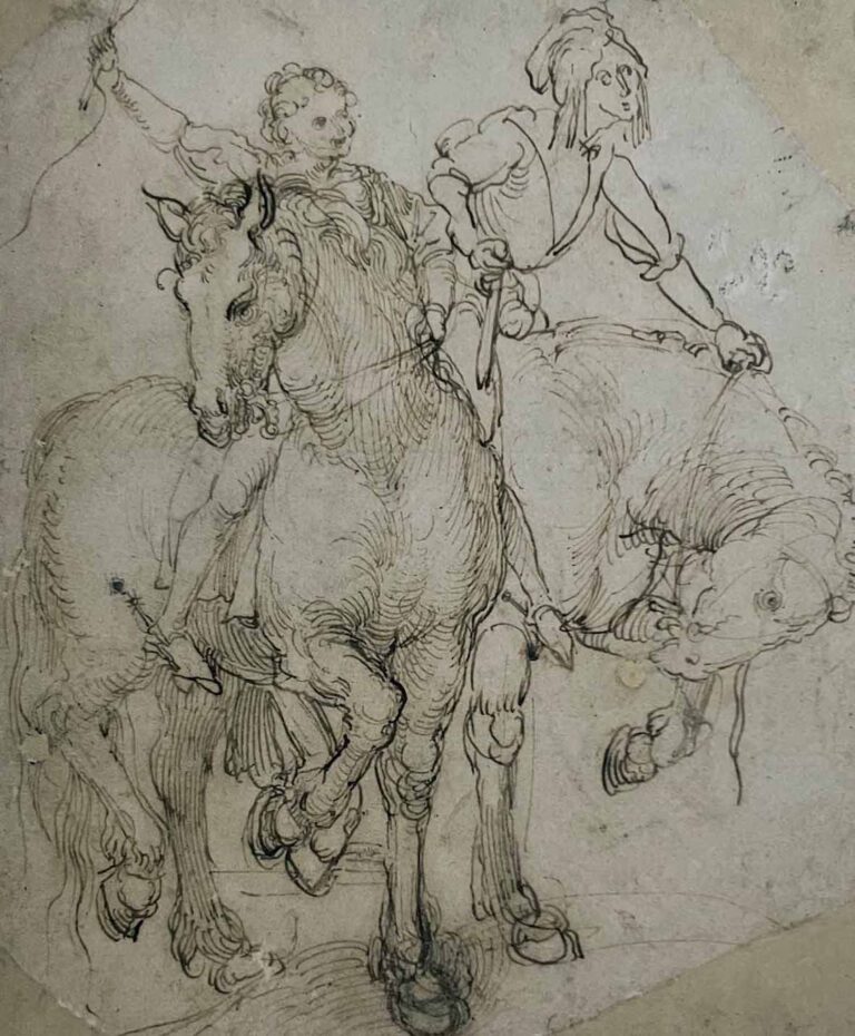 Albrecht Dürer, Due cavalieri, disegno a penna, Monaco di Baviera, Staatliche Graphische Sammlungen