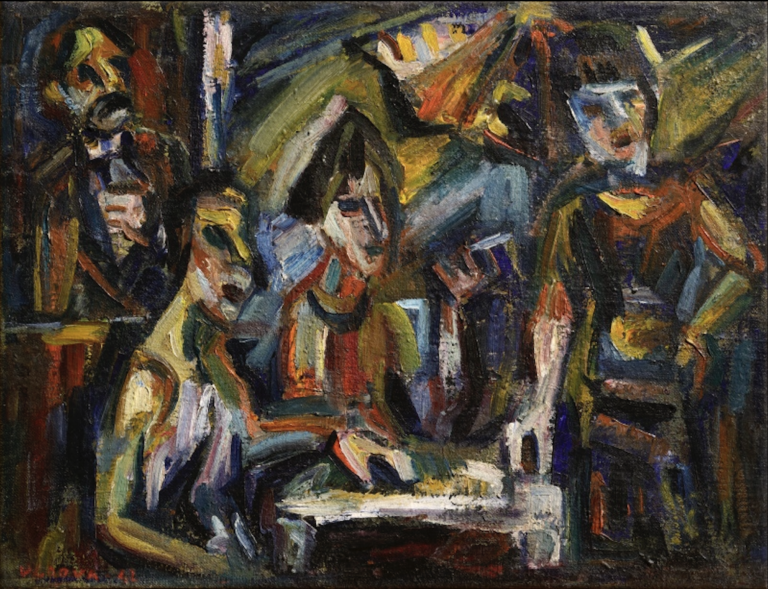 Emilio Vedova, Il caffeuccio veneziano, 1942, olio su tela, 43,2x55 cm. Photo Studio Vandrasch. Courtesy Collezione Giuseppe Iannaccone, Milano