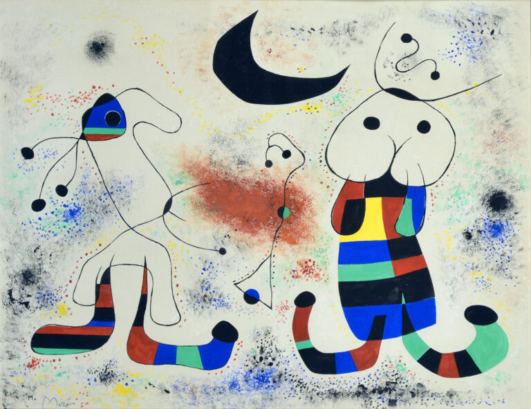 Joan Miró, Senza titolo (Figure biomorfiche e astrali), circa 1950, tempera e gouache su carta © Successió Miró, by SIAE 2024