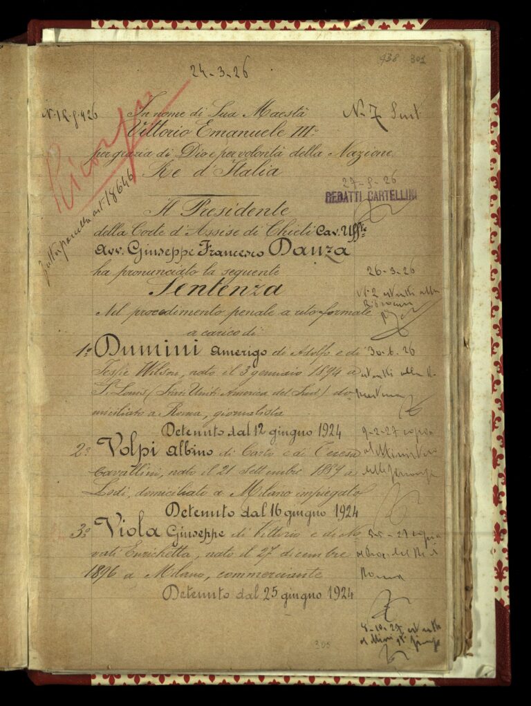 sentenza della corte daassise di chieti relativa al processo matteotti 24 marzo 1926 Cosa può fare l’archivistica? A Chieti prova a spiegarlo un convegno su Giacomo Matteotti