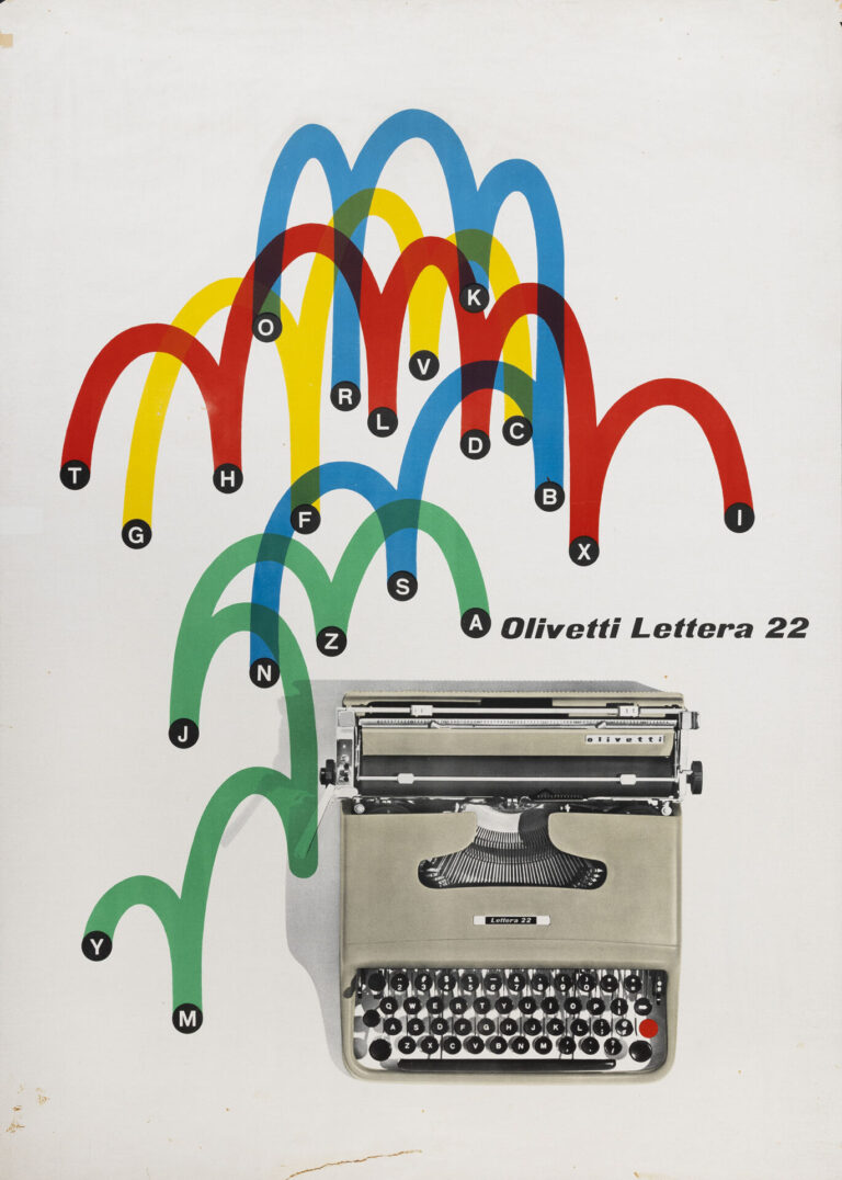 Giovanni Pintori, Olivetti Lettera 22, 1954, Manifesto, Stampa offset, 70 x 50 cm, Archivio privato Paolo Pintori, Immagine di Matteo Zarbo