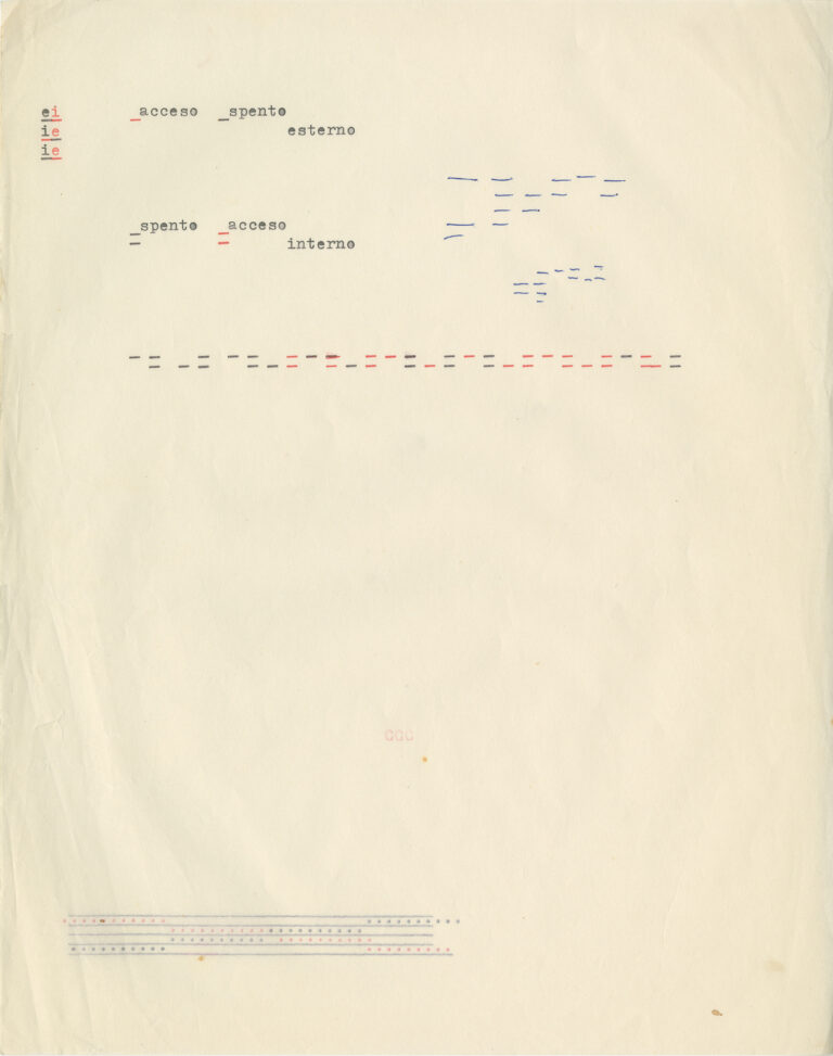 Emilio Prini, Senza titolo, senza data, dattiloscritto nero e rosso su carta con interventi a biro, Courtesy Archivio Emilio Prini