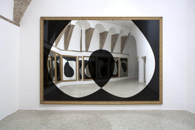 Michelangelo Pistoletto, Buco Nero, 2010, black and silver mirror, gilded wood, 269 x 380 cm courtesy Galleria Continua