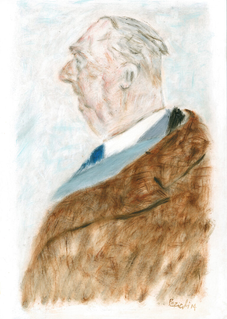 Tullio Pericoli, Carlo Emilio Gadda, 2014, olio su cartone. Courtesy Archivio Pericoli