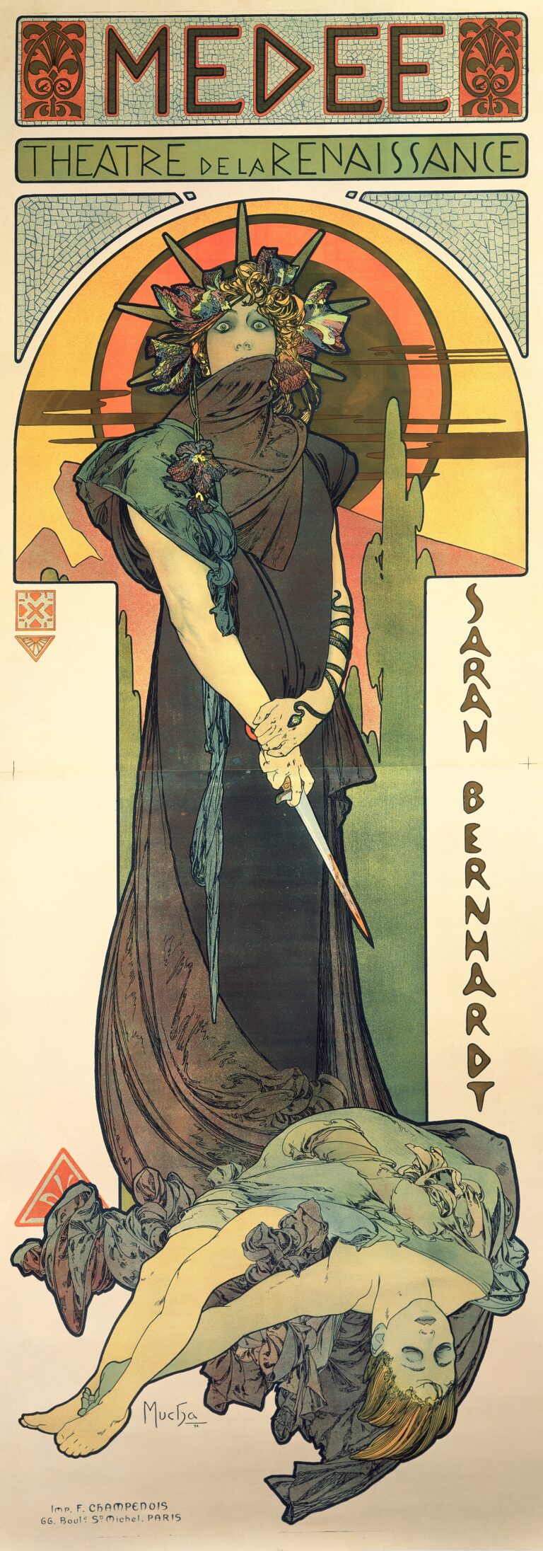 Alphonse Mucha, Médée, 1898, Colour lithograph, 206 × 76 cm, © Mucha Trust 2024