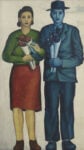 Andrzej Wróblewski Wedding Photograph, (Married Couple with a Bouquet) 1949 oil on canvas 119 x 69 cm Starak Collection Courtesy ©Andrzej Wróblewski Foundation Biennale Catalogue