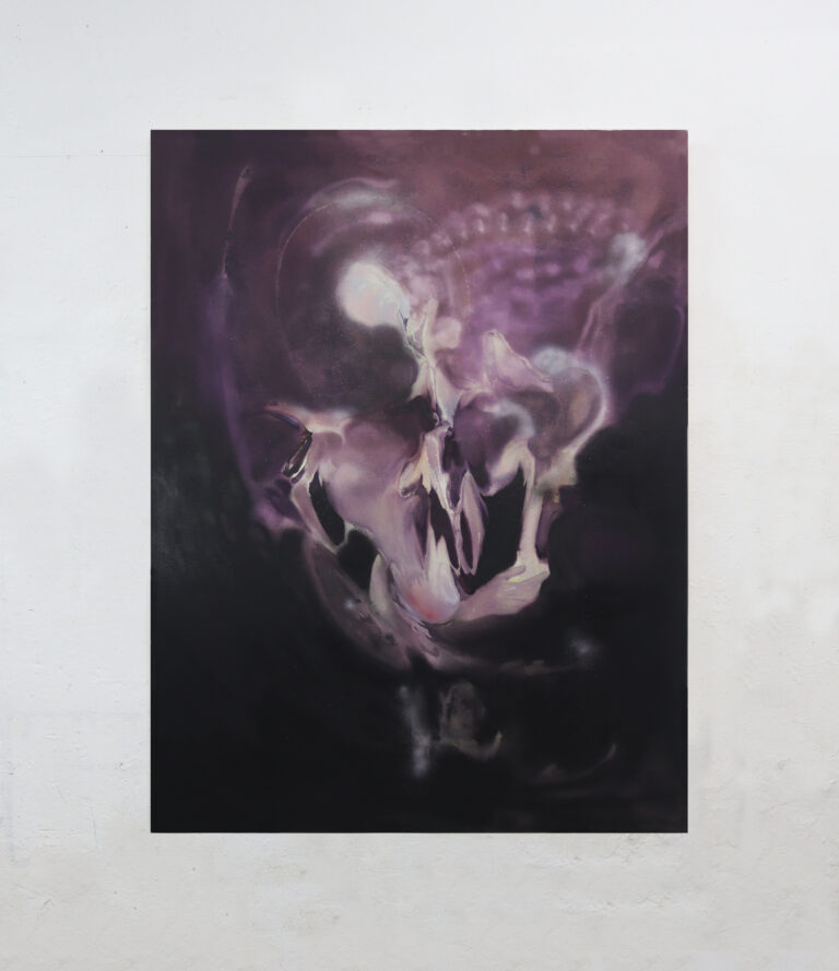 Distillato di coccole, Lorenzo Conforti, 2024, oil spray paint on canvas, 285x140cm