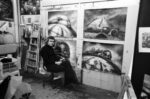 Giger nel studio mentre lavora a dei bozzetti per il progetto cinematografico fallito di Dune, 1976