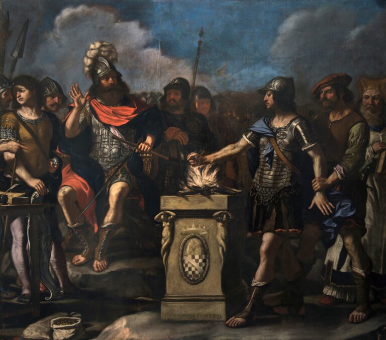 Guercino, Eroismo di Muzio Scevola davanti al re etrusco Lars Porsenna. Courtesy DYS 44 Lampronti Gallery