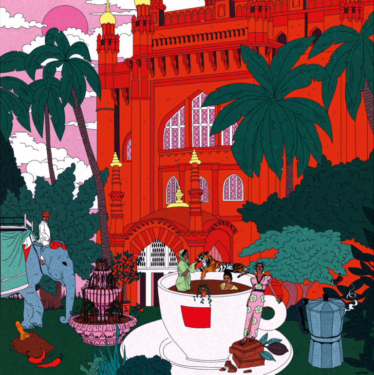 Illy, India. Illustrazione di Cosmo Danchin-Hamard