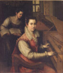 Lavinia Fontana (1552 Bologna-1614 Roma), Primo autoritratto alla spinetta, 1575 Olio su rame, 31 x 25,5 cm Roma, Collezione privata