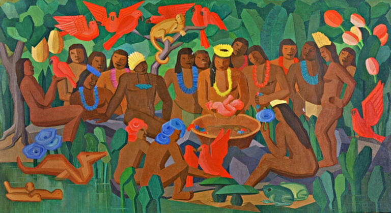 Tarsila do Amaral, O Batizado de Macunaíma, 1956, huile sur toile, 132,5 x 250, Collection particulière, © Tarsila do Amaral