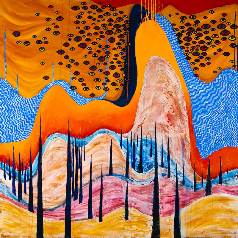 Thom Yorke e Stanley Donwood, Wall of Eyes, 2023, tempera, gouache and gesso on linen © Stanley Donwood & Thom Yorke