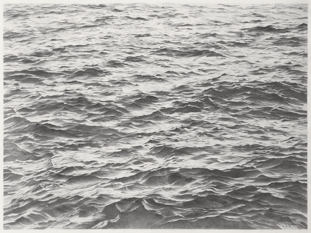 Vija Celmins, Untitled (Big Sea #2), 1969, Graphite sur fond acrylique sur papier, 86,4 x 114,3 cm, Collection privée, © Vija Celmins, Courtesy Matthew Marks Gallery