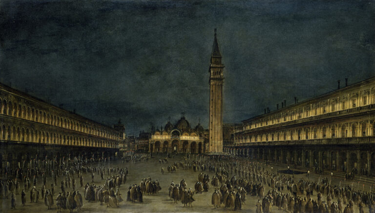 Francesco Guardi, Processione notturna in Piazza San Marco, ca. 1745-1755, olio su tela, cm 72 x 107, Ashmolean Museum, Oxford