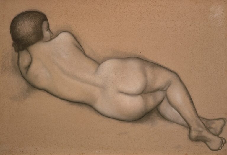 Aristide Maillol, Nudo di donna distesa, 1936, Carboncino, gessetto e pastello su carta, con gesso rosso, Centre national des arts plastiques (Francia), in deposito dall'8 aprile 1938, Musée de Grenoble, Domain public/ Cnap