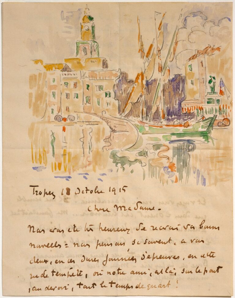 Paul Signac, Saint-Tropez, 18 ottobre 1915, Matita di grafite, penna, inchiostro bruno e acquerello su carta velina bianca, Musée de Grenoble, foto VILLE DE GRENOBLE / MUSÉE DE GRENOBLE-J.L. LACROIX