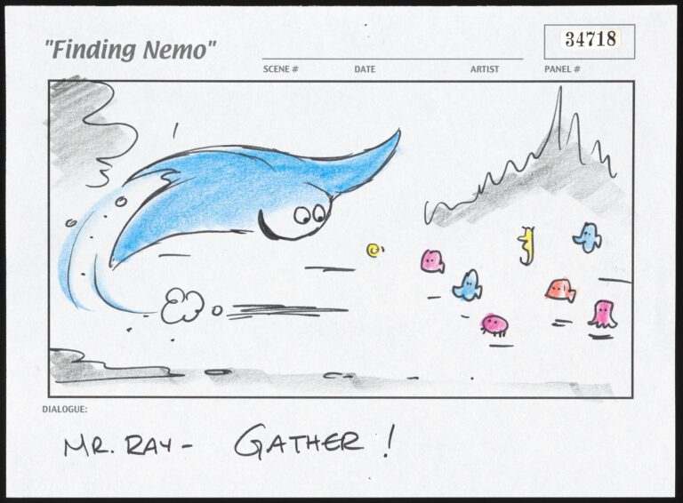 Finding Nemo, directed by Andrew Stanton, 2003. Storyboards by Rob Gibbs, Jason Katz, Bruce Morris and Peter Sohn. Courtesy of Pixar Animation Studios