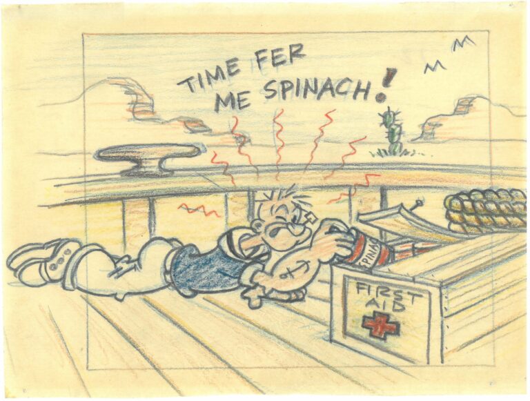 Popeye the Sailor Storyboard Original Art Sequence by Fleischer Studios’ eight staff animators (c. 1940s-50s). Courtesy of The Mark and Susan Fliescher Collection