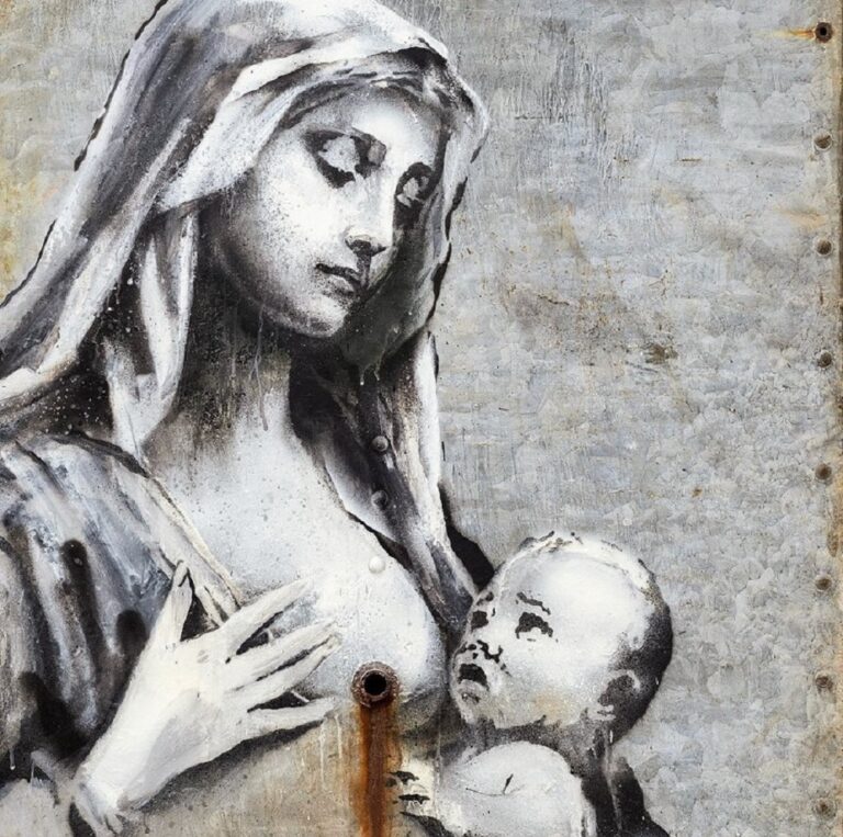 Nuova opera di Banksy. La Madonna che non riesce ad allattare il suo bambino