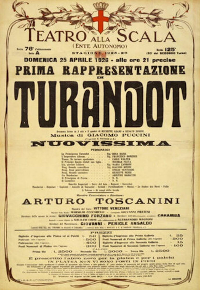 Manifesto teatrale per la prima di Turandot al Teatro La Scala di Milano, 1926