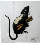 Blek le Rat, Baguettes, 2020, Acrylic and spray paint on wood, Unique work, collezione privata