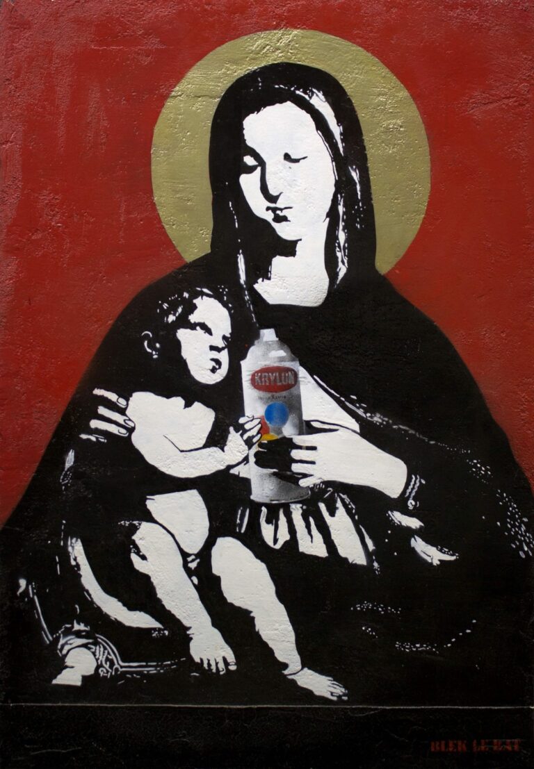 Blek le Rat, Lady Madonna, 2012, Acrylic and spray paint on canvas, Unique work, collezione privata, credits Wunderkammern