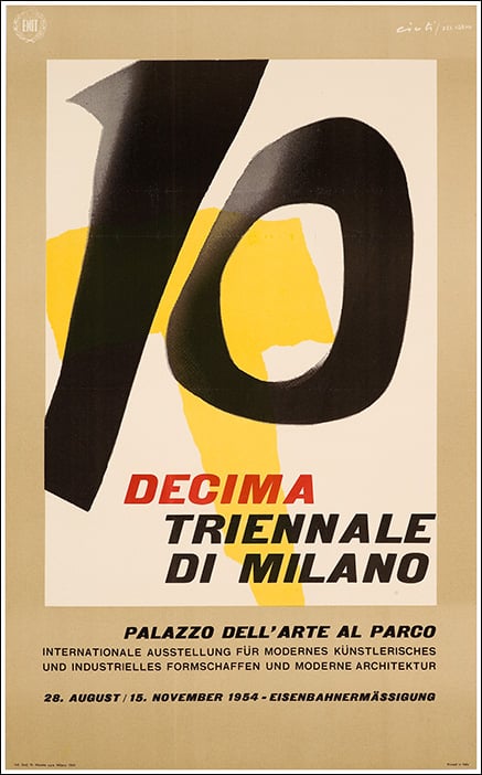 Enrico Ciuti, Marco Del Corno, Manifesto d’epoca X Triennale di Milano, 1954, litografia