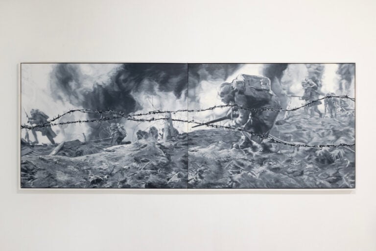 Gian Marco Montesano, Montenero, alfine indietro ne ssuno tornò.., 2010, olio su tela, cm 110x300