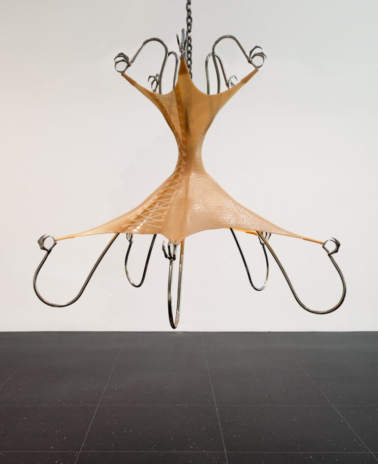 Hannah Levy, Untitled, 2021, Nickel-plated steel, silicone, 68 x 74 x 74" / 172.72 x 187.96 x 187.96 cm. Photo: Michael Tropea