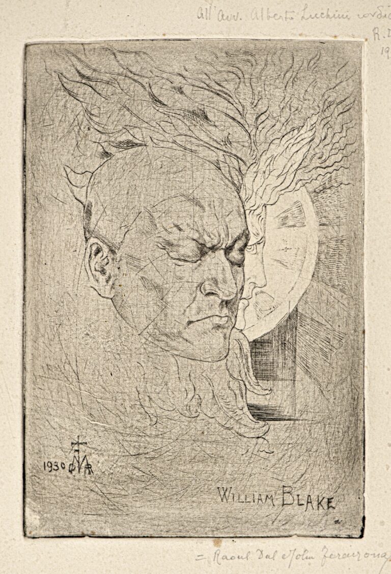 Raoul Dal Molin Ferenzona, William Blake, 1930, puntasecca, 160 x 110 mm, collezione privata. Courtesy Emanuele Bardazzi