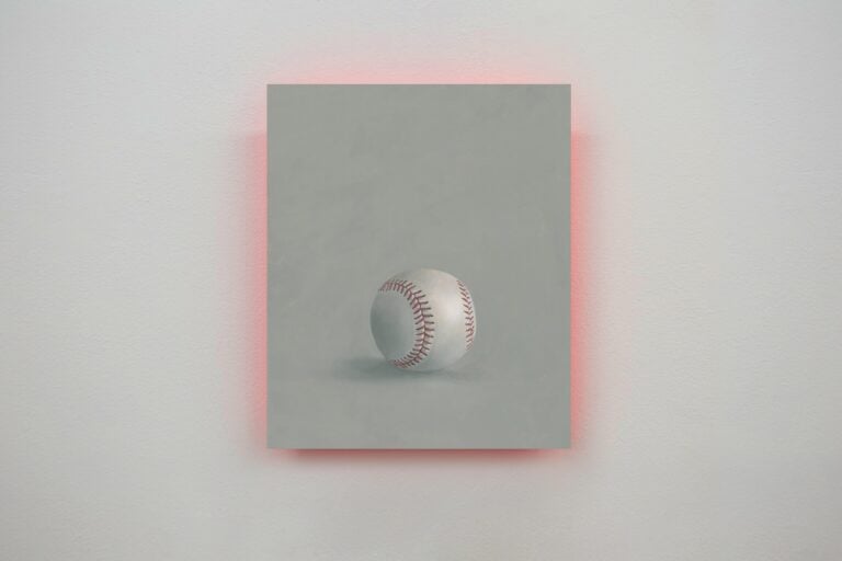 Aldo Sergio (1982) Baseball Prayer 2024, oil on paper applied on board 9 1/2 x 7 7/8 in (24 x 20 cm). Courtesy the artist and Tommaso Calabro