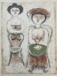 Massimo Campigli, L'attesa - L'attente, 1953, litografia a colori (due bruni, verde, arancione e nero), 590x440 mm