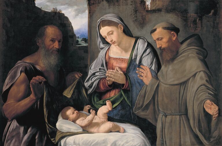 Giovanni Gerolamo Savoldo - Adorazione del Bambino con i Santi Francesco e Gerolamo, inv. 453, Musei Reali - Galleria Sabauda, Torino